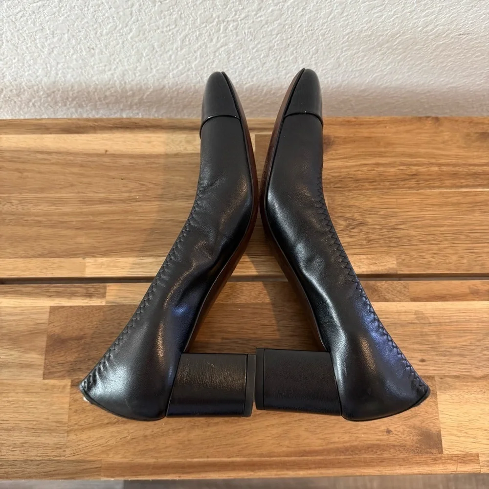 AGL- Black Leather Cap Toe Block Heels - Size 7.5